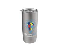 Light It Up Blue Autism Awareness Ribbon Puzzle Pieces Stainless Steel Insulated Tumbler
