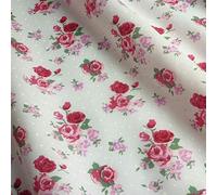 Light Ivory Polka Dot Polycotton with Pink Roses