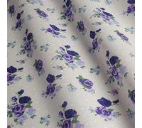 Light Ivory Polka Dot Polycotton with Purple Roses