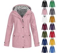 light jackets for women uk Outdoor Soft Shell Rain Coats Pac A Mac Ladies Light Summer Hooded Jackets Vacation Walking Raincoat Running Cycling Jacket Plus Size Camping Trekking Windbreaker Pink