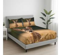 Light Khaki Bedspread Soft Microfibre Super King Fitted Sheet with 12 inch (30 cm) Deep Pocket - 180 x 200 x 30 cm + 2 x 50 x 80, Close-Up Fawn Wheat Ears Soft Fitted Sheet