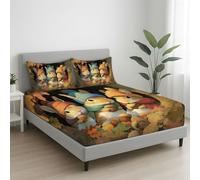 Light Khaki Bedspread Soft Microfibre Super King Fitted Sheet with 12 inch (30 cm) Deep Pocket - 180 x 200 x 30 cm + 2 x 50 x 80, Anime Rabbits Hat Tree Hollow Fitted Sheet