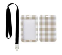 Light Khaki Plaid Badge Holder with Black Lanyard, Key Card Holder, Vertical Cards Protector for Student, Vertical ID Cards Protector for Women, Nurse Essentials Nurse Accessories Work