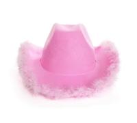 Light Lilac Pink Cowgirl Hat with Fluffy Marabou Trim - Stylish Western Cowboy Fancy Dress Accessory for Hen Parties, Festivals, Rodeos, Themed Events and Nights Out