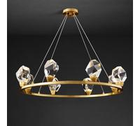 Light Luxury All-Copper Ring Fish Line Crystal Chandelier Brass Ring Chandelier Living Room Light Dining Room Lighting Bedroom Fixture Entryway Light,8 heads