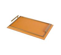 Light Luxury Breakfast Tray with Leather Tissue Box - Orange Rectangular Storage Tray for Coffee Table & Dining (Medium Size)