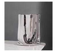 Light Luxury Ceramic Silver Plant Vase Electroplated Flower Living Room Flower Arrangement Hotel Art Bonsai Decorative Home Accessories (Color : A)