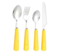 Light Luxury Cute Ceramic Cheese Handle Kitchen Stainless Steel Silverware Tableware Flatware Cutlery Set Steak Knife Fork Spoon Teaspoon (Yellow,4 pieces)