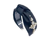 Light luxury diamond satin wide hair bands, senior sense of heavy industry temperament headwear(Black)