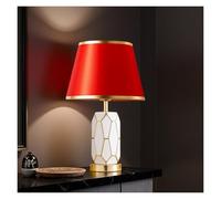 Light Luxury Dimmable Touch Control Desk & Bedside Lamp with Ceramic Base & Fabric Shade - Modern Task & Reading Lamp, Accent Lighting for Desk or Nightstand(Beige) (Red)