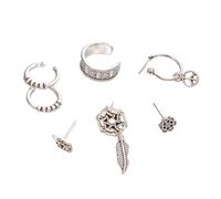 Light Luxury Dreamcatcher Leaf Seven-piece Earrings Set | Layered Combination Women's Earrings Gift