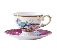 Light Luxury Ethnic Style Ceramic Coffee Cup and Saucer Set - Exquisite British Design, Simple Household Tea Cup for Coffee Lovers(A)