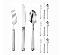 Light Luxury Forged Solid Roman Column Handle Kitchen Stainless Steel Silverware Tableware Flatware Cutlery Set Steak Knife Fork Spoon Teaspoon (Silver,12 Pieces)