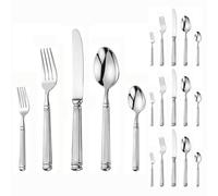 Light Luxury Forged Solid Roman Column Handle Kitchen Stainless Steel Silverware Tableware Flatware Cutlery Set Steak Knife Fork Spoon Teaspoon (Silver,20 Pieces)