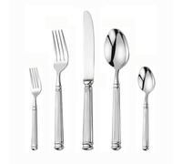 Light Luxury Forged Solid Roman Column Handle Kitchen Stainless Steel Silverware Tableware Flatware Cutlery Set Steak Knife Fork Spoon Teaspoon (Silver,5 Pieces)