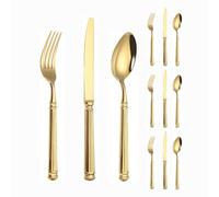 Light Luxury Forged Solid Roman Column Handle Kitchen Stainless Steel Silverware Tableware Flatware Cutlery Set Steak Knife Fork Spoon Teaspoon (Gold,12 pieces)