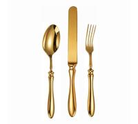 Light Luxury Forging Craft Gourd Handle Kitchen Stainless Steel Silverware Tableware Flatware Cutlery Set Steak Knife Fork Spoon Teaspoon (Gold,3 Pieces)