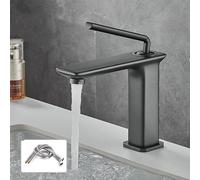 Light Luxury Full Copper Basin Faucet Bathroom washbasin washbasin Single-Hole hot and Cold Water Faucet, Gun ash Short