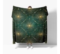 Light Luxury Geometric Abstract Double Layered Sherpa Fleece Throw Blanket Green Ultra Soft Warm Thick Blanket, Blankets for Bed Sofa Machine Washable Throw Small Single 100x130cm