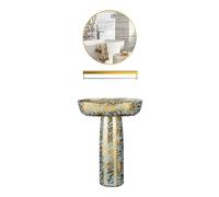 Light Luxury Gold Column Basin, 2-Pieces Floor Standing Vanity Sink Combo with Faucet & Drain and Mirror, Ceramic Art Basin(Color:A) (B One Size)