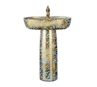 Light Luxury Gold Column Basin, 2-Pieces Floor Standing Vanity Sink Combo with Faucet & Drain and Mirror, Ceramic Art Basin(Color:A) (C One Size)