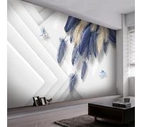 Light Luxury Hand Drawn Gold Blue Feathers Geometric 3D Wallpaper Easy Install Feature Office Living Room Sofa Bedroom TV Background Wall Decoration-400cm×280cm