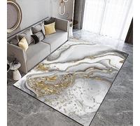 Light Luxury High-End Grey Area Carpet, Gold Foil Marble Texture Design Bedroom Carpet, Large Rug Machine Washable and Non Slip, Suitable for Living Room Entrance Hall Corridor Kitchen-70 x 120 cm