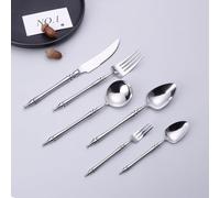Light Luxury Legendary Roman Pillar Handle Kitchen Stainless Steel Silverware Tableware Flatware Cutlery Set Steak Knife Fork Spoon Teaspoon (Silver,6 Pieces)