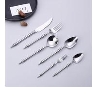 Light Luxury Legendary Roman Pillar Handle Kitchen Stainless Steel Silverware Tableware Flatware Cutlery Set Steak Knife Fork Spoon Teaspoon (Silver,24 Pieces)