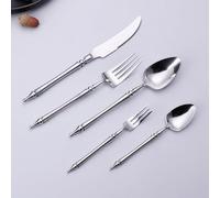 Light Luxury Legendary Roman Pillar Handle Kitchen Stainless Steel Silverware Tableware Flatware Cutlery Set Steak Knife Fork Spoon Teaspoon (Silver,20 Pieces)