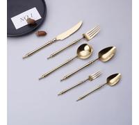 Light Luxury Legendary Roman Pillar Handle Kitchen Stainless Steel Silverware Tableware Flatware Cutlery Set Steak Knife Fork Spoon Teaspoon (Gold,24 pieces)