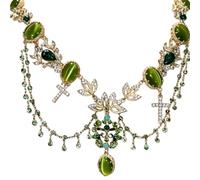 Light Luxury Retro Emerald Multi-layer Necklace, Three-dimensional Flower Leaf Full Diamond Inlaid with Dynamic Water Droplet Tassels, Cross Multi-layer Pendant Suitable for Banquets, Dresses