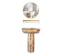 Light Luxury Sink, Gold Ceramic Vanity Sink Rectangle Basin, 2-Pieces Floor Standing Combo with Faucet & Drain and Mirror(Color:B) (C One Size)
