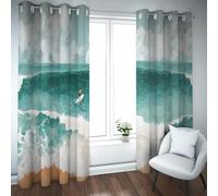 Light Luxury Style Blackout Curtains Sea Surfing Pattern Room Darkening Soundproof Window Drapes for Living Room Decor 2 Panels B168xH180cm