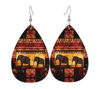 Light luxury texture - suitable for daily wear, party date earrings African Elephant Patchwork Printed teardrop-shaped leather earrings