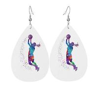 Light luxury texture - suitable for daily wear, party date earrings Basketball Girl Pattern Printed teardrop-shaped leather earrings