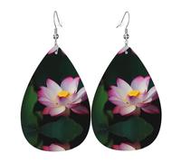 Light luxury texture - suitable for daily wear, party date earrings Beautiful lotus Printed teardrop-shaped leather earrings