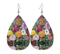 Light luxury texture - suitable for daily wear, party date earrings Colorful Spring Summer Flower Printed teardrop-shaped leather earrings