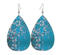Light luxury texture - suitable for daily wear, party date earrings Japanese Cherry Flowers Printed teardrop-shaped leather earrings