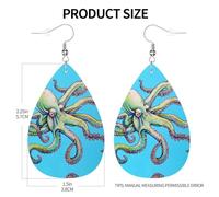 Light luxury texture - suitable for daily wear, party date earrings Octopus Design Printed teardrop-shaped leather earrings