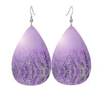 Light luxury texture - suitable for daily wear, party date earrings Romantic Purple Lavender Printed teardrop-shaped leather earrings