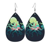 Light luxury texture - suitable for daily wear, party date earrings Underwater Ocean Octopus Printed teardrop-shaped leather earrings