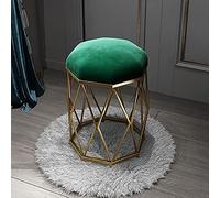 Light Luxury Velvet Makeup Stool Round Dressing Table Chair with Metal Legs & Anti-Slip Pad Stylish Green Leather Vanity Seat for Bedroom Living Room & Beauty Store