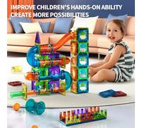 Light Magnetic Tiles Building Blocks for Kids, 3D Clear Educational Building Toys, Magnetic Marble Run Blocks Toys for Kids 45pcs