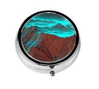 Light Mountain Print Round Pill Organizer 3 Compartment Pill Box Portable Medicine Pill Case for Outdoor Travel