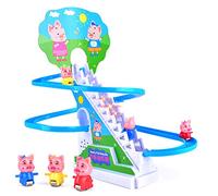 Light Music Track Slide Toddler Kids Birthday Gift Cartoon Piggy Electric Climbing Stairs Toy