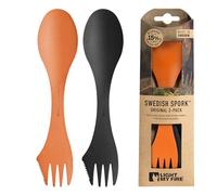 Light My Fire Spork Original 2-Pack 3-in-1 Sporks, Camping Accessories | Knife Fork Spoon Set, Survival Camping Gifts for Scouts, Reusable Travel Cutlery Set, Quality Plastic Cutlery BPA Free Sporks