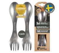 Light My Fire Sporks Stainless Steel Grade 304, 3-in-1 Unbreakable 2pack Camping Cutlery Knife Fork Spoon Set for 1, Travel Cutlery Set, Camping Accessories Survival Equipment, Metal Spork