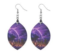 Light-ning Storm over San Francisco Skyline Women's Wooden Earring Apricot Shaped Dangle Earrings Pendant Jewelry