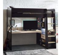 Light Oak and Black High Sleeper Gaming Bed with Desk - Blaze